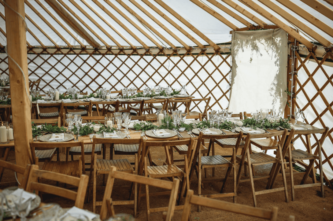 Festival Wedding - 42ft Yurt dressed for dinner