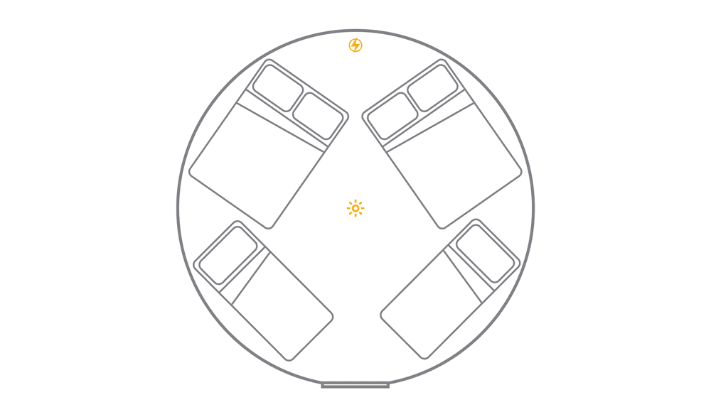 16ft yurt layout - 2 x single, 2 x double