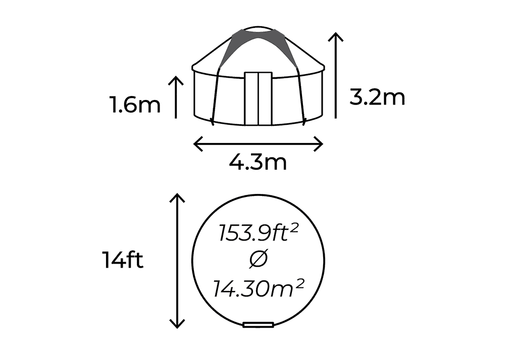 14 foot yurt dimensions illustration