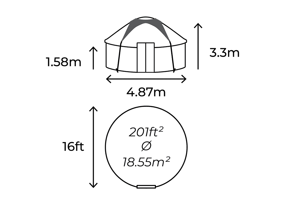 16 foot yurt dimensions illustration