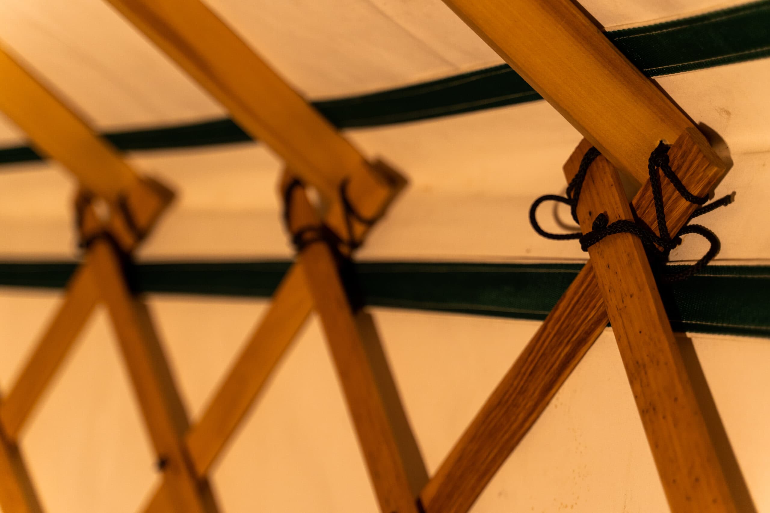 Interior of yurt, wooden slats