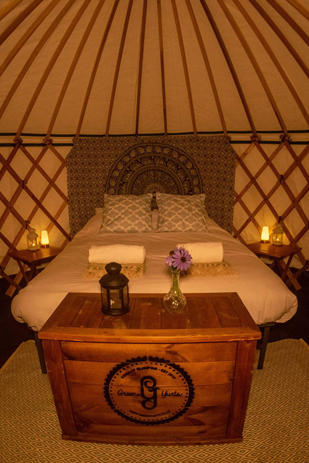 small yurt hire uk, interior view